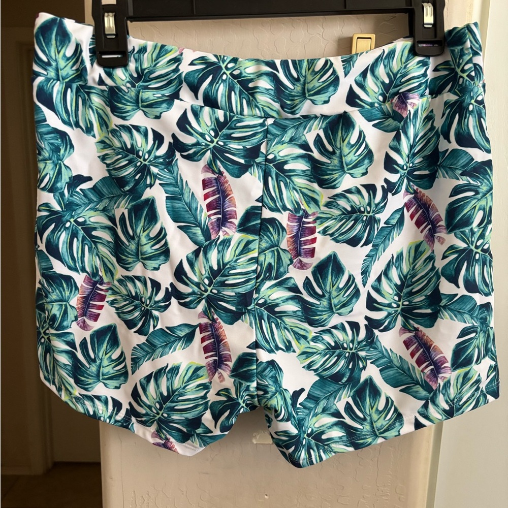 🍾NWT Eomenie Tropical Leaf Print Shorts and Blue Tankini Set, Size XL - Picture 7 of 9